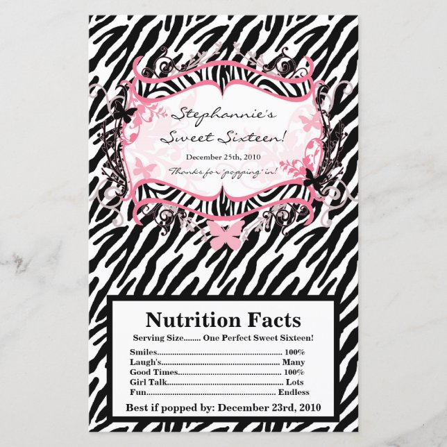 Microwave Popcorn Wrapper Butterfly Zebra Print (Vorderseite)