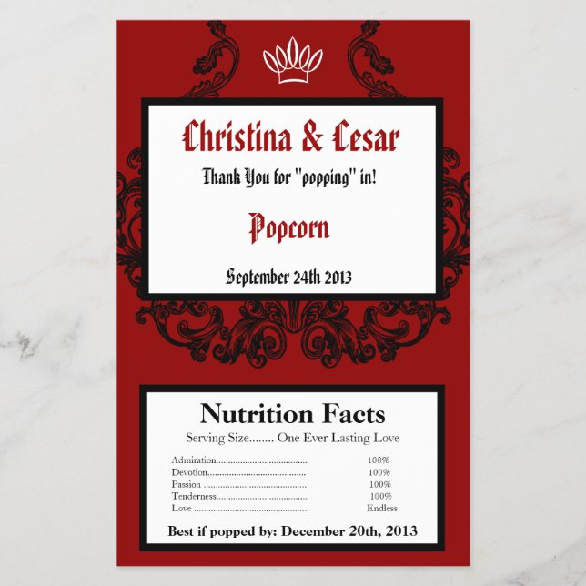 Microwave Popcorn Wrapper Crimson Red Verziert Emb Flyer (Vorne)