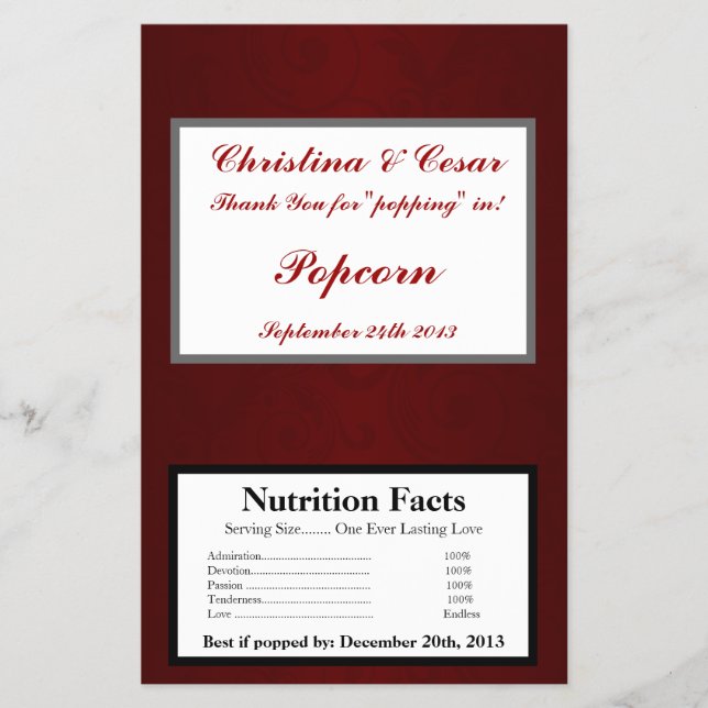 Microwave Popcorn Wrapper Dark Maroon Gray Wirbel Flyer (Vorne)