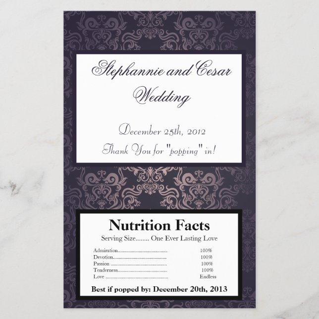 Microwave Popcorn Wrapper Deep Lila Damask Flyer (Vorne)