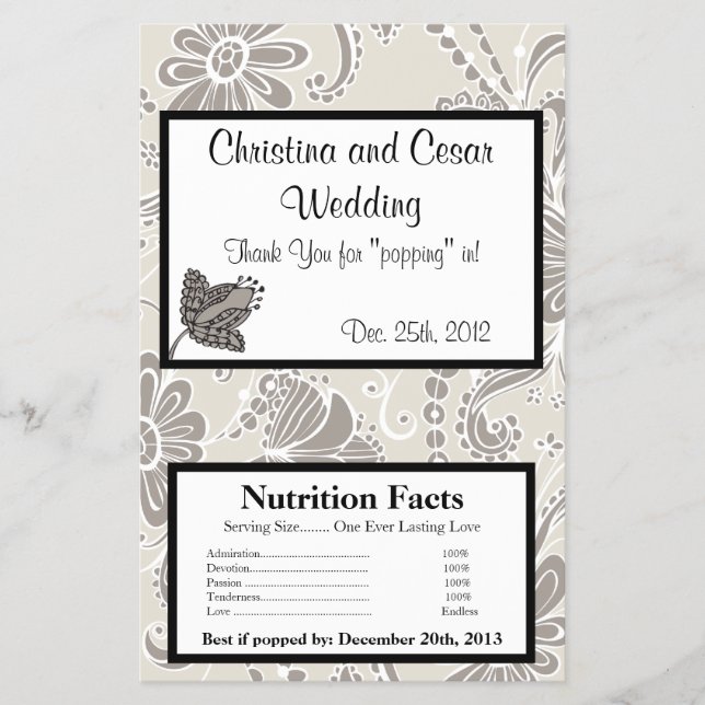 Microwave Popcorn Wrapper Gray Geblüht Wirbel Flyer (Vorne)