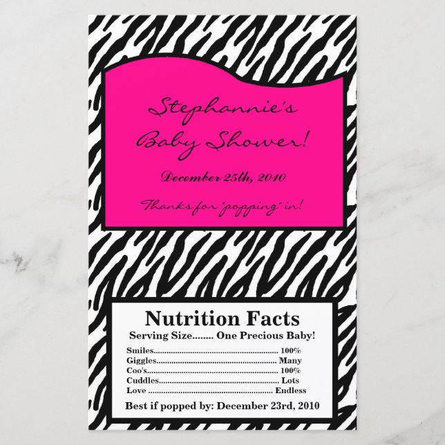 Microwave Popcorn Wrapper Hot Pink Zebra Print (Vorderseite)