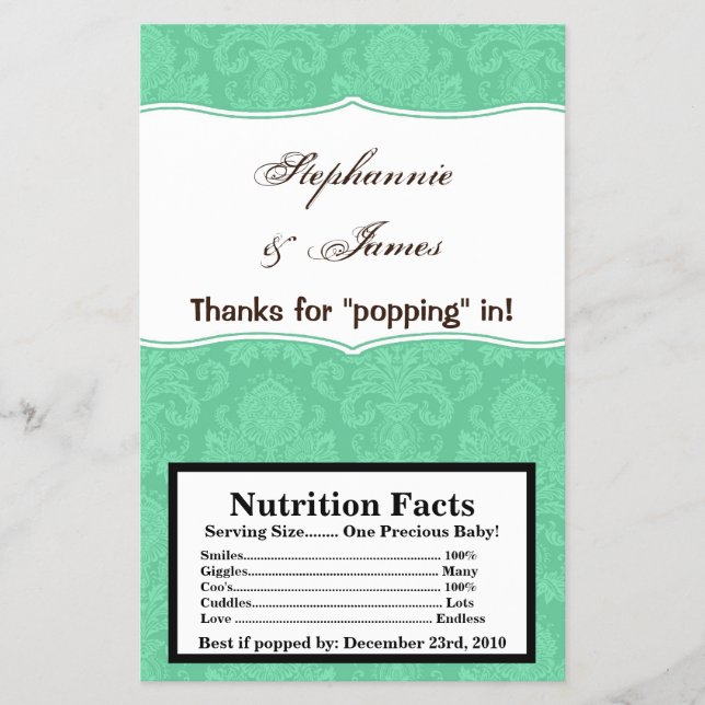 Microwave Popcorn Wrapper Minze White Damask Lace Flyer (Vorne)