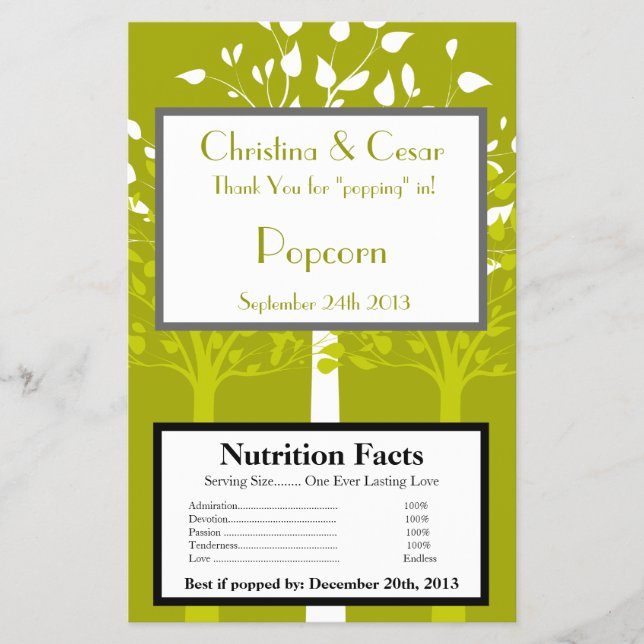 Microwave Popcorn Wrapper Moderne Grüne/Weiße Bäum Flyer (Vorne)