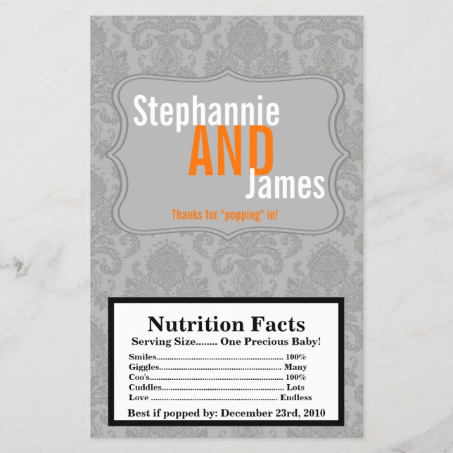 Microwave Popcorn Wrapper Modernes Grau Damask Spi Flyer (Vorne)