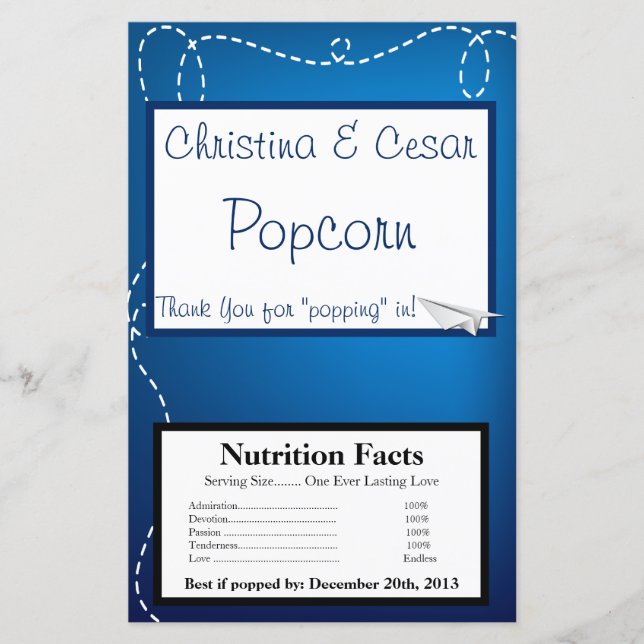 Microwave Popcorn Wrapper Paper Flugzeug Flying Bl (Vorderseite)