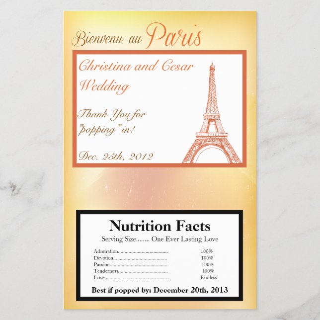 Microwave Popcorn Wrapper Paris Peach Flyer (Vorne)