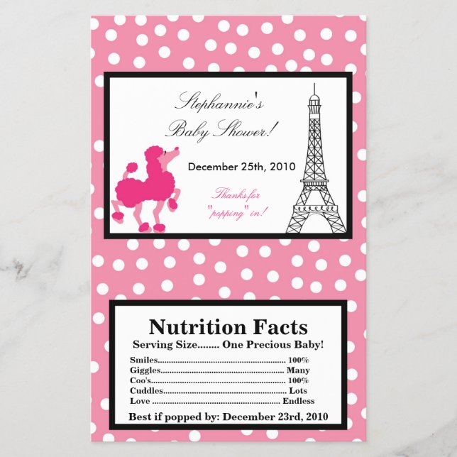 Microwave Popcorn Wrapper Pink Poodle Paris Eiffel Flyer (Vorne)
