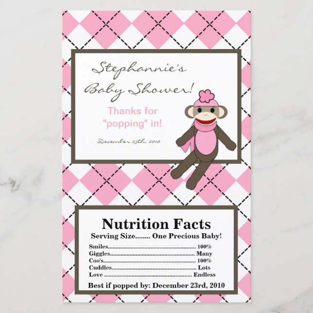 Microwave Popcorn Wrapper Pink Raute Sock Monkey (Vorderseite)