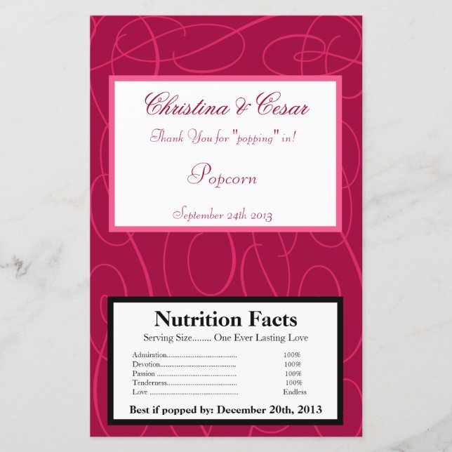 Microwave Popcorn Wrapper Raspberry Pink Loops/Swi (Vorderseite)
