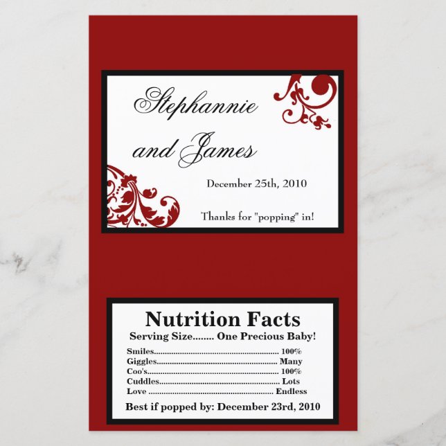 Microwave Popcorn Wrapper Red Floral Filigree (Vorderseite)