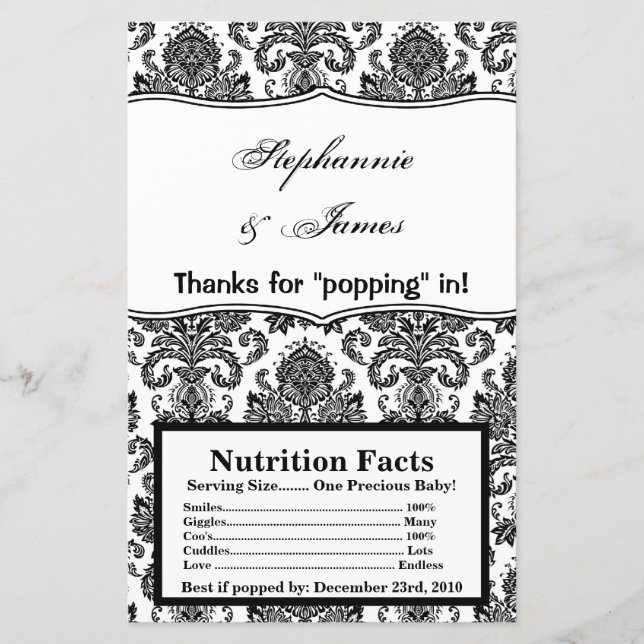 Microwave Popcorn Wrapper Schwarz-weiß Damask Lace (Vorderseite)