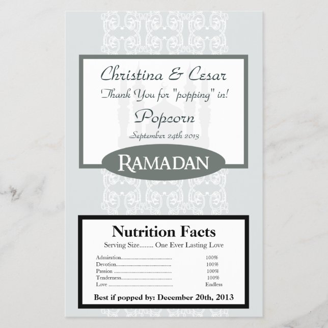 Microwave Popcorn Wrapper Soft Blue Islamic Ramada Flyer (Vorne)