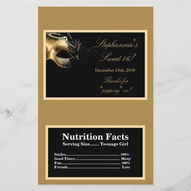 Microwave Popcorn Wrapper Sweet 16 Gold (Vorderseite)