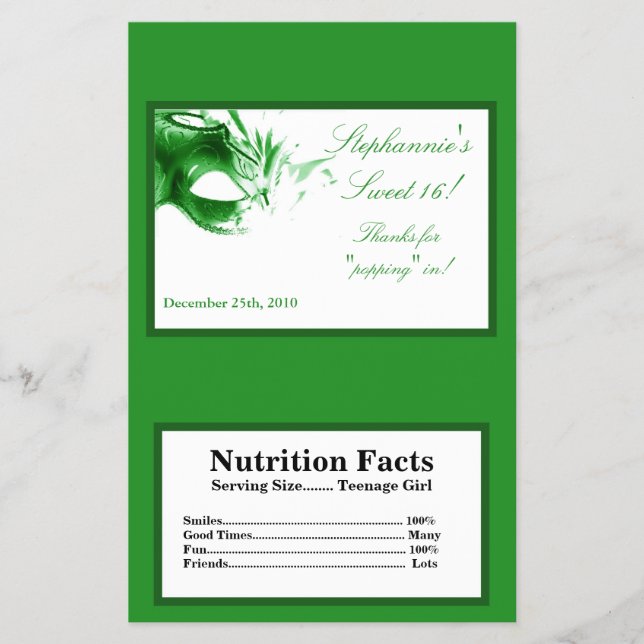 Microwave Popcorn Wrapper Sweet 16 Green Flyer (Vorne)