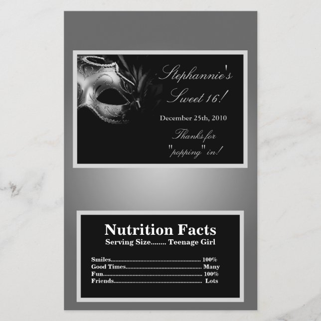 Microwave Popcorn Wrapper Sweet 16 Silver Flyer (Vorne)