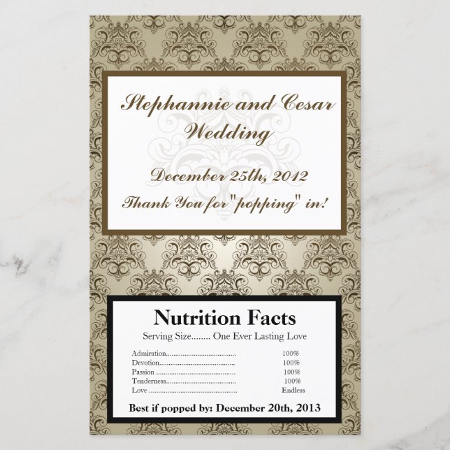 Microwave Popcorn Wrapper Tanish Brown Damask (Vorderseite)