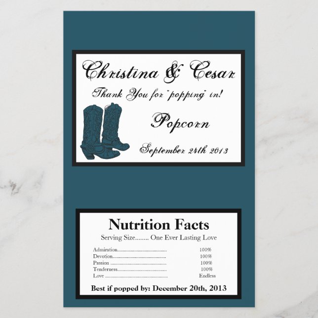 Microwave Popcorn Wrapper Western Blue Cowboy Boot Flyer (Vorne)