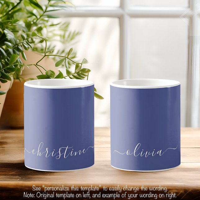 Mid Blue C49 & White Minimalistisch Modern Name Cu Kaffeetasse (Von Creator hochgeladen)