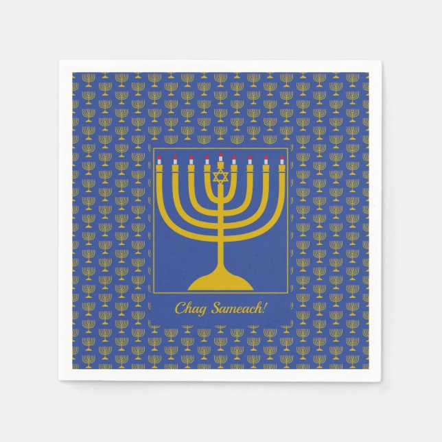 Mid Blue individuell anpassbar | Chanukah | MENORA Serviette (Vorderseite)