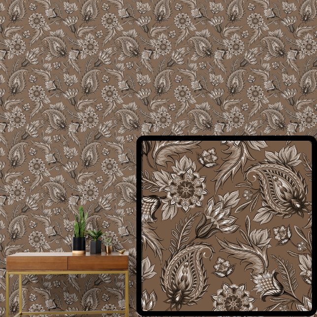 Mid Brown Chocolate Floral Paisley Elegant Tapete (Von Creator hochgeladen)