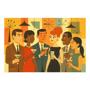 Mid Century 60er Büro-Cocktailparty Fotodruck