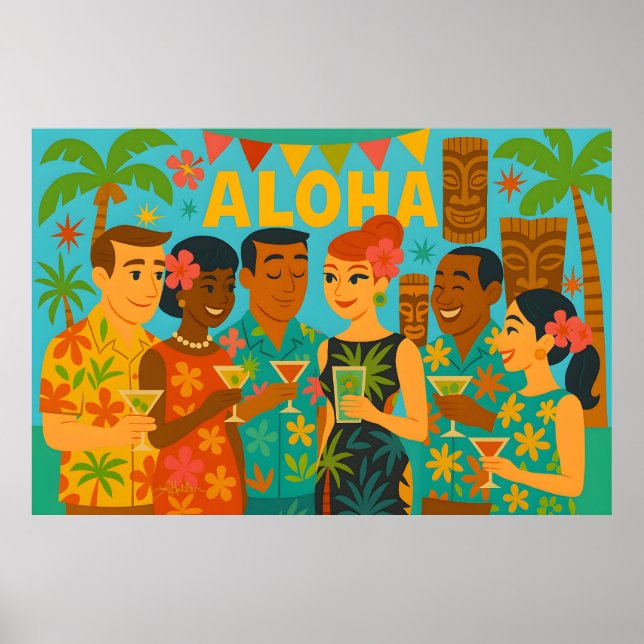 Mid Century 60s Luau Office Cocktail Party Poster (Vorne)