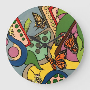 Mid-Century Abstract Butterfly Factory Gemälde auf Große Wanduhr