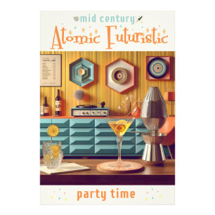 Mid-Century-Atom-Retro-Futuristischer-Partyraum Fotodruck