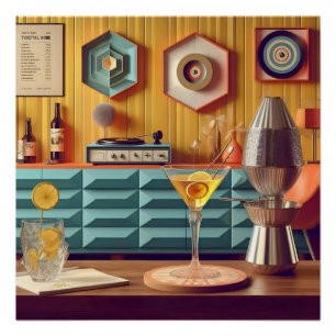 Mid-Century-Atom-Retro-Futuristischer-Partyraum Poster