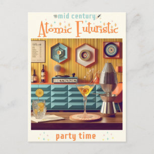 Mid-Century-Atom-Retro-Futuristischer-Partyraum Postkarte