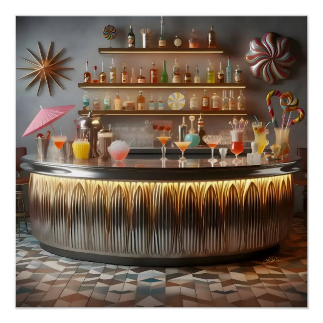 Mid-Century-Atom-Zukunfts-Partybar Poster (Vorderseite)