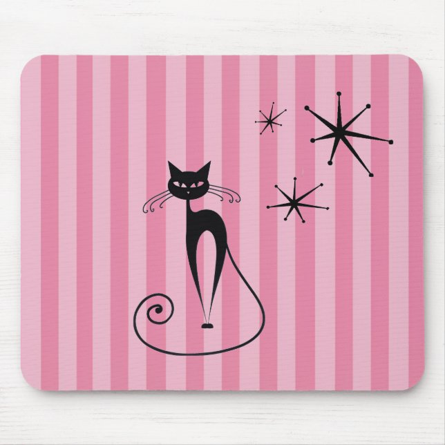 Mid-Century Atomic Black Cat Mousepad  (Vorne)