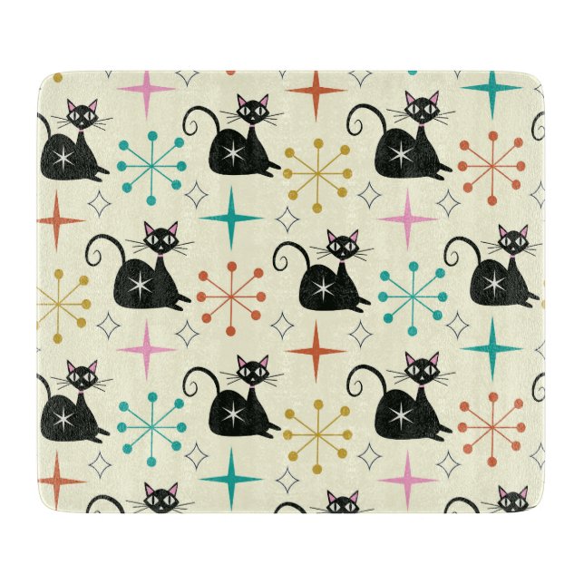 Mid Century Atomic Cat with Starbursts  Schneidebrett (Vorderseite)