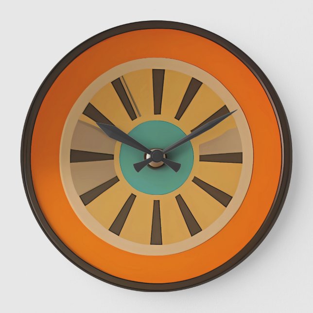 Mid Century Atomic Futuristic Orange Slice Große Wanduhr (Vorderseite)