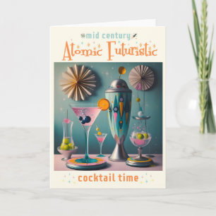 Mid Century Atomic Futuristische Cocktail-Zeit Karte