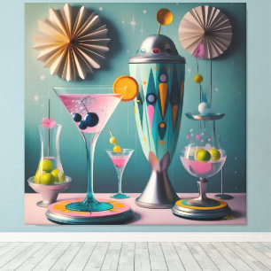 Mid Century Atomic Futuristische Cocktail-Zeit Leinwanddruck