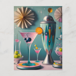 Mid Century Atomic Futuristische Cocktail-Zeit Postkarte
