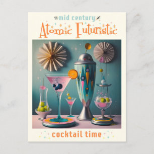 Mid Century Atomic Futuristische Cocktail-Zeit Postkarte