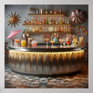 Mid-Century-Atomic-Futuristische Party-Bar Poster