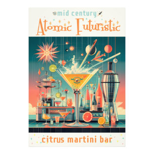 Mid-Century-Atomic-Futuristische-Zitrus-Martini-Ba Fotodruck