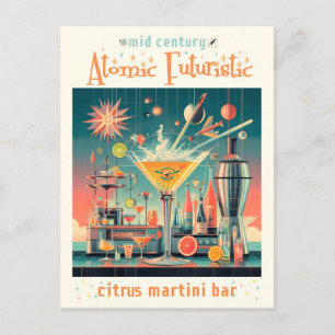 Mid-Century-Atomic-Futuristische-Zitrus-Martini-Ba Postkarte