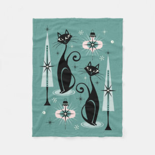Mid Century Atomic Kitty Weihnachten ©studioxtine Fleecedecke