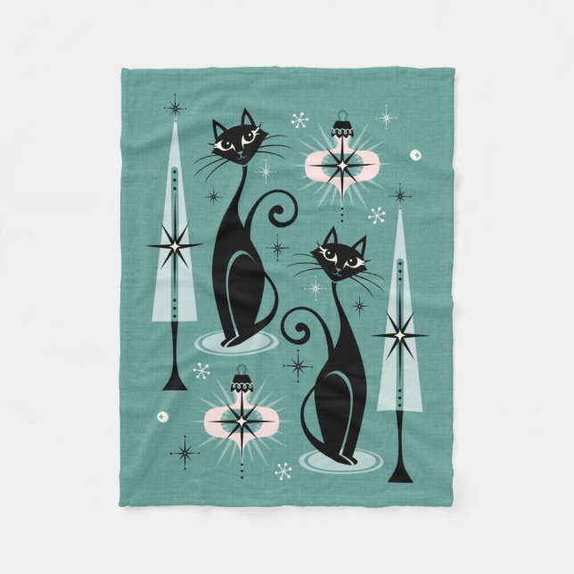 Mid Century Atomic Kitty Weihnachten ©studioxtine Fleecedecke (Vorderseite)