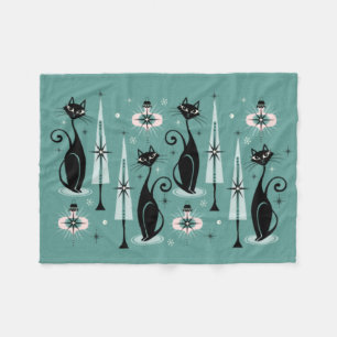 Mid Century Atomic Kitty Weihnachten ©studioxtine Fleecedecke