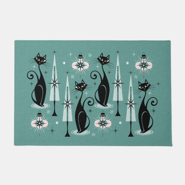 Mid Century Atomic Kitty Weihnachten ©studioxtine Fußmatte (Vorderseite)