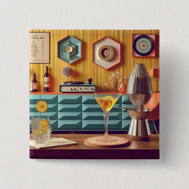 Mid-Century-Atomic-Retro-Futuristische-Partyraum Button (Vorderseite)