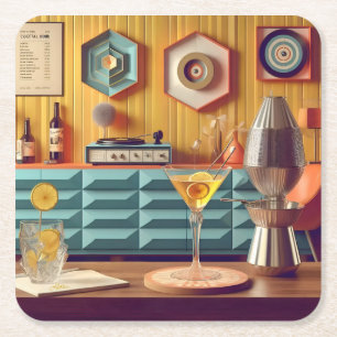 Mid-Century-Atomic-Retro-Futuristische-Partyraum Rechteckiger Pappuntersetzer