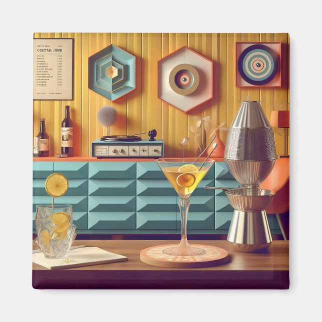 Mid Century Atomic Retro Futuristischer Partykelle Magnet (Vorne)