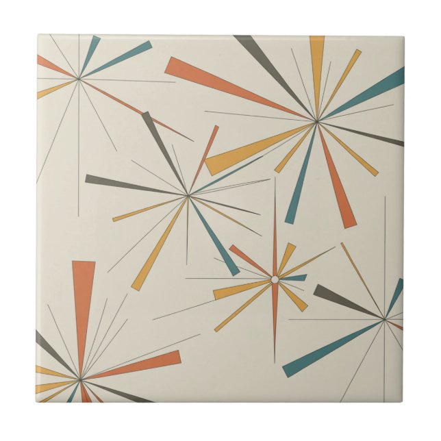 Mid Century Atomic Starburst Geometrisch Retro Fliese (Vorderseite)